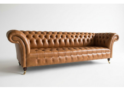 Design Chesterfield Sofa Set 4-Seater Couch Leather Upholstery Brown Luxury Sofa