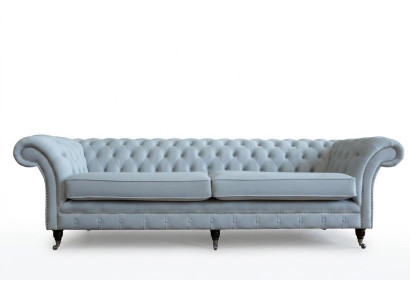 Gray Chesterfield 4-seater upholstered couch modern style velvet textile fabric sofa