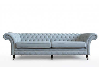 Gray Chesterfield 4-seater upholstered couch modern style velvet textile fabric sofa