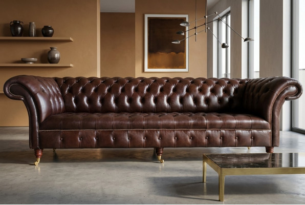 Sofa 4-seater couch design Chesterfield upholstery seat set leather textile new