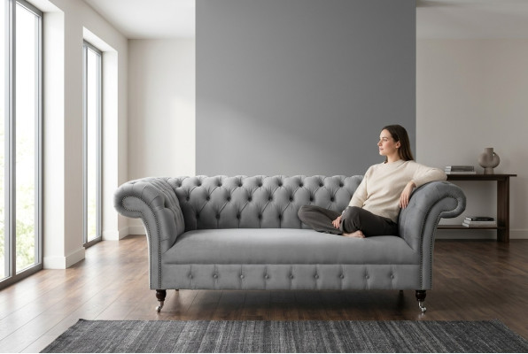 Chesterfield Luxury 2 Seater Couch Upholstered Sofa Fabric Textile Couches Set New