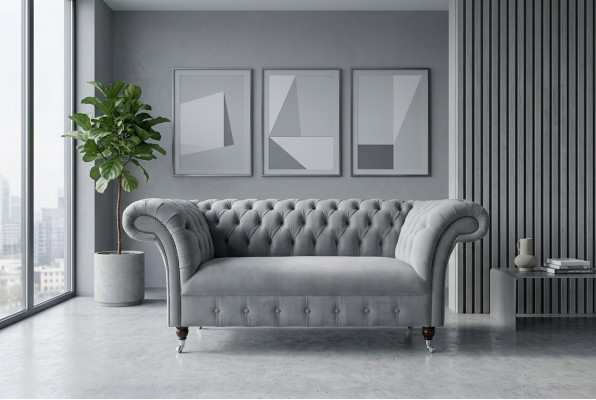 Chesterfield Luxury 2 Seater Couch Upholstered Sofa Fabric Textile Couches Set New