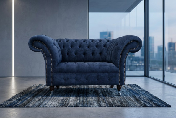 Chesterfield armchair couch upholstery sofa single-seater 1.5-seater blue textile