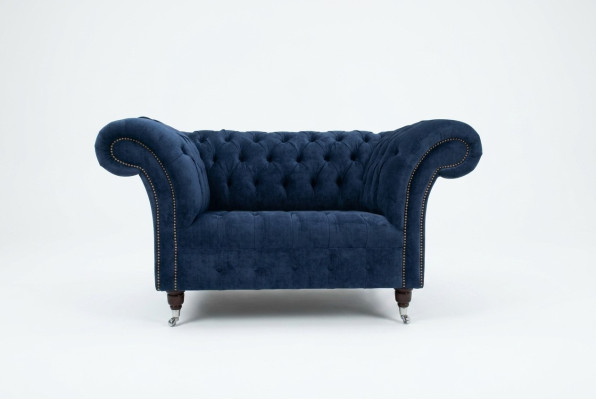 Chesterfield armchair couch upholstery sofa single-seater 1.5-seater blue textile