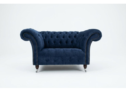 Chesterfield armchair couch upholstery sofa single-seater 1.5-seater blue textile