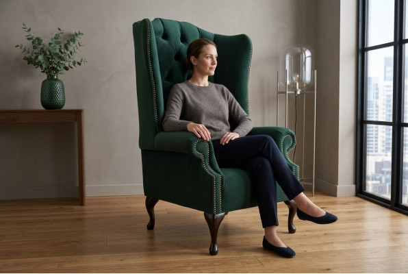 Chesterfield wingback armchair 1-seater upholstered couch sofa relax TV fabric