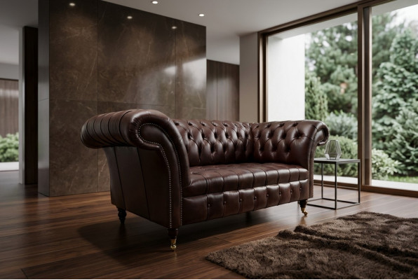 Classic Upholstered Furniture Chesterfield Brown Couch Fabric Leather Upholstery Sofa Seater