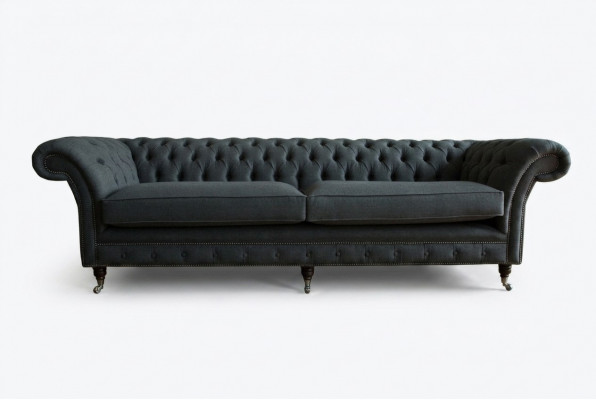 Original Chesterfield textile leather sofa couch upholstery big seat cushion gray 265cm