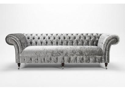 Silver Chesterfield textile leather sofa couch upholstery big seat cushion new 265cm