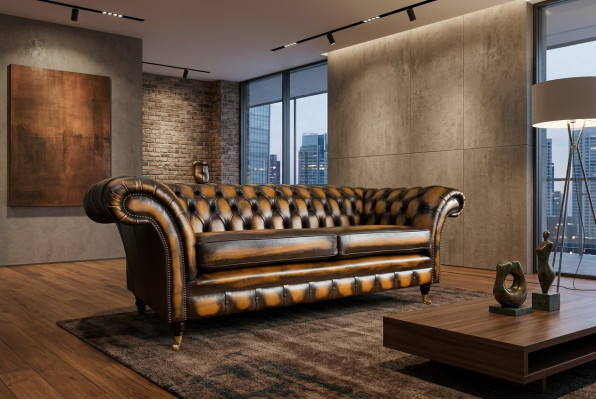 Noble Chesterfield Brown Three-Seater Luxury Upholstered Couches Designer Sofas