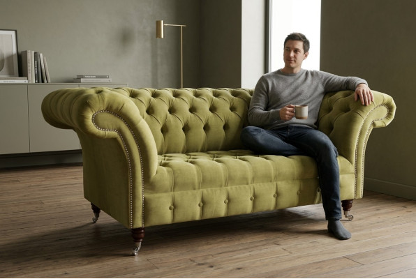 Green sofa couch upholstery Chesterfield seating furniture textile fabric leather couches new