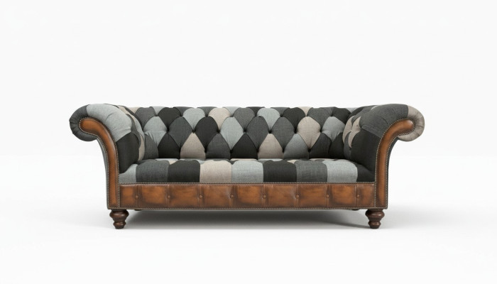Chesterfield Textile Sofa 3-Seater Sofa Upholstered Sofas Design Luxury Fabric Sofas New