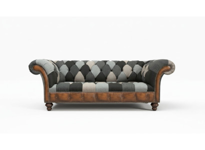 Chesterfield Textile Sofa 3-Seater Sofa Upholstered Sofas Design Luxury Fabric Sofas New
