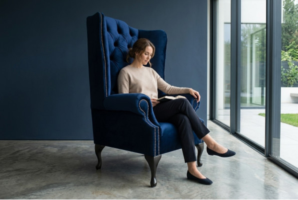Chesterfield wingback armchair couch relax upholstery designer couches royal blue