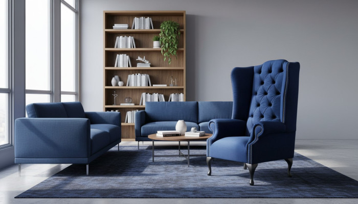 Chesterfield wingback armchair couch relax upholstery designer couches royal blue