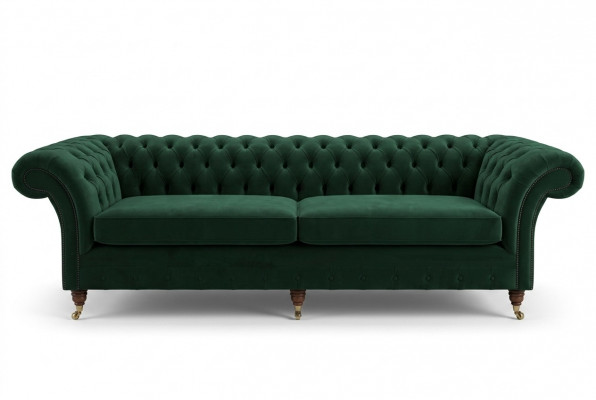Green Chesterfield textile leather sofa couch upholstery big seat cushion XXL 265cm new