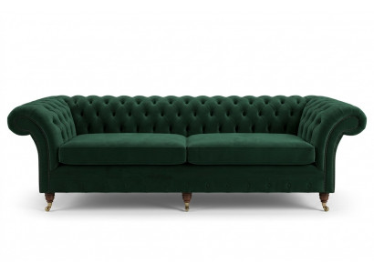 Green Chesterfield textile leather sofa couch upholstery big seat cushion XXL 265cm new