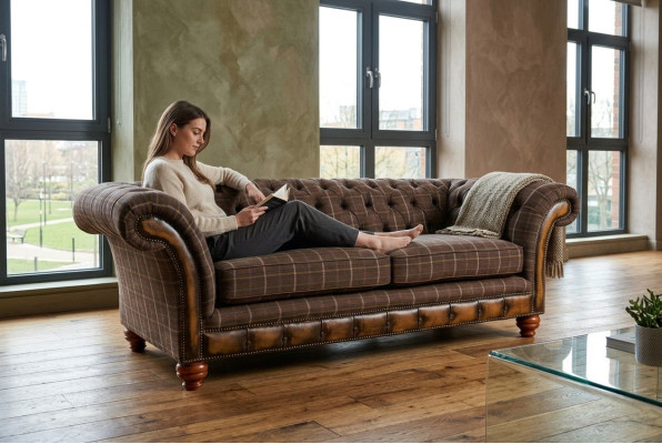 Classic Chesterfield Sofa 3-Seater Design Sofas Upholstered Couches Leather Brown