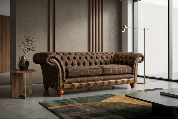 Classic Chesterfield Sofa 3-Seater Design Sofas Upholstered Couches Leather Brown