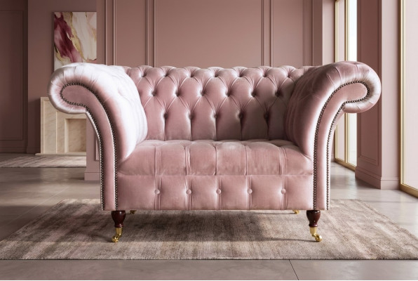 Armchair Upholstery Furniture Chesterfield Pink Couch Textile Leather Fabric Sofa Single Seater