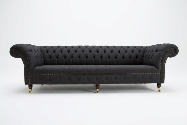 Black Chesterfield textile leather sofa couch upholstery big seat cushion XXL 265cm
