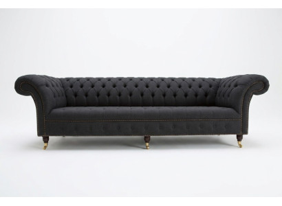 Black Chesterfield textile leather sofa couch upholstery big seat cushion XXL 265cm