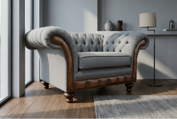 Chesterfield Design Fabric Couch Armchair 1.5 Seater Upholstered Sofas Lounge Velvet Gray
