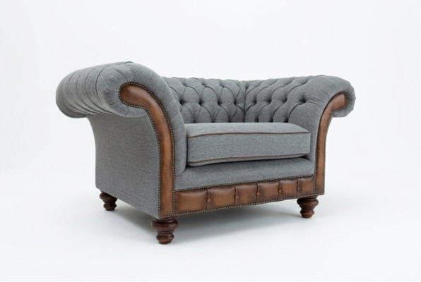 Chesterfield Design Fabric Couch Armchair 1.5 Seater Upholstered Sofas Lounge Velvet Gray