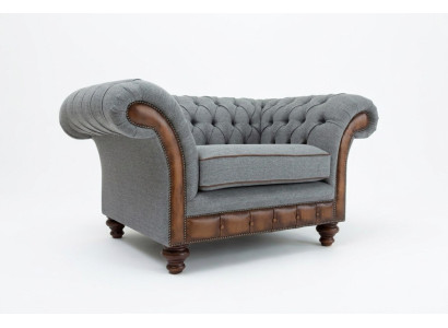Chesterfield Design Fabric Couch Armchair 1.5 Seater Upholstered Sofas Lounge Velvet Gray