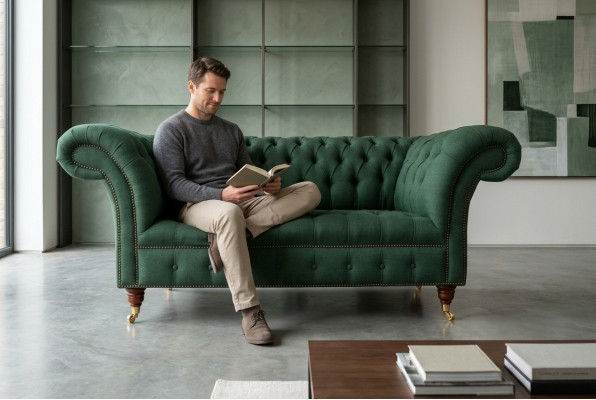 Classic Upholstered Furniture Chesterfield Green Couch Textile Leather Fabric Sofa Seater