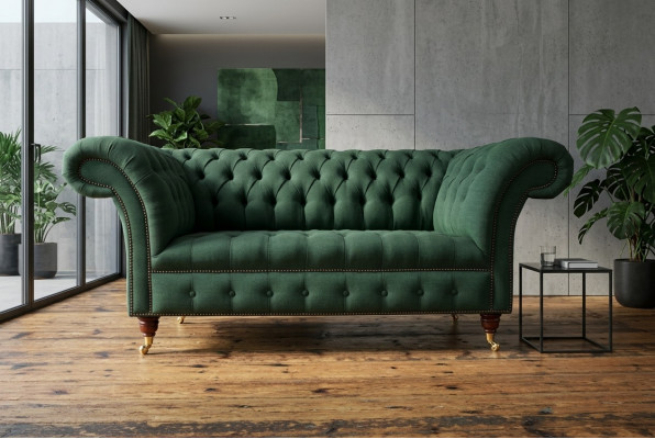 Classic Upholstered Furniture Chesterfield Green Couch Textile Leather Fabric Sofa Seater