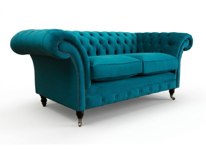 Chesterfield Sofa 2-Seater Upholstered Designer Couches Sofas Set Turquoise Velvet New