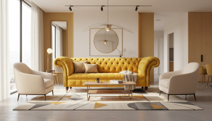 Designer yellow Chesterfield 3-seater luxury three-seater sofa