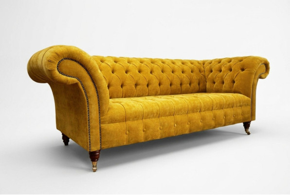 Designer yellow Chesterfield 3-seater luxury three-seater sofa