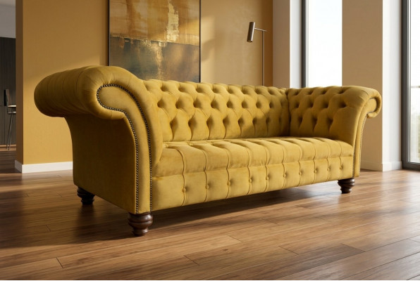 Designer Chesterfield Sofa Set Sofa Couch Upholstery Set in Velvet 4-piece.