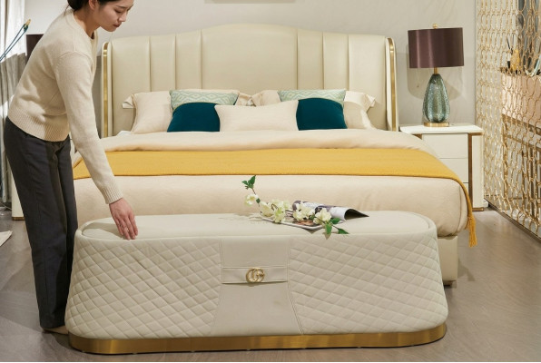 Bed upholstered bed luxury bedroom design beds textile leather bed frame