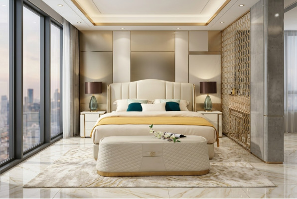 Bed upholstered bed luxury bedroom design beds textile leather bed frame