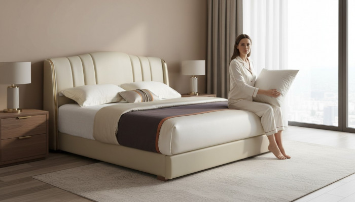 Upholstered bed double bed designer bed matrimonial bed bedroom leather bed new beds