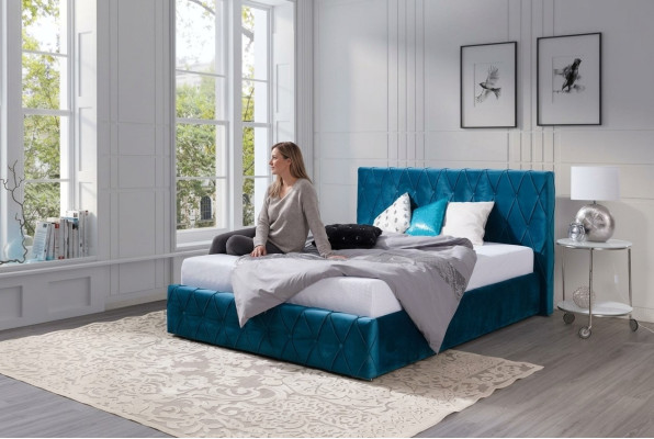 Classic Velvet Double Design Bed Luxury Design Beds Double Turquoise New