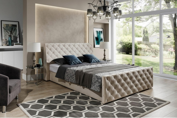 Chesterfield Bed Mattress Leather 180x200cm Upholstered Marriage Design Leather Hotel Furniture