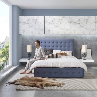 Classic bedframe blue upholstered bed design hotel frames textile double