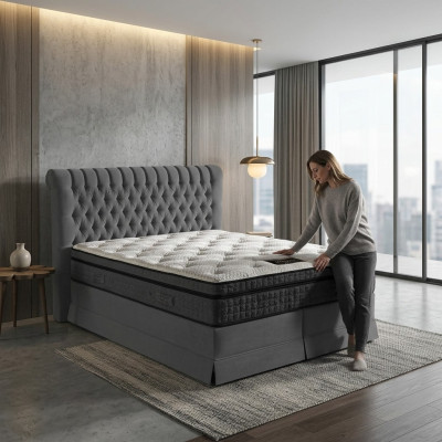 Double bed velvet beds upholstery bedroom marriage box spring bed