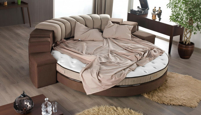 Round bed modern design luxury upholstered round beds textile fabric