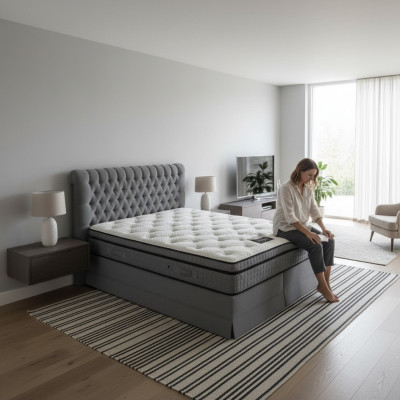 Gray luxury bedroom Chesterfield bed upholstery design luxury double beds