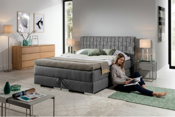 Bed Design Luxury Hotel Beds 200x200cm Box Spring Bed Textile Grey 200x200cm New