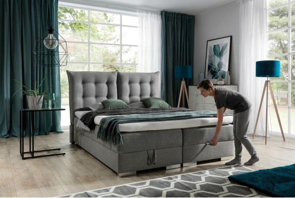 Box spring bed classic design upholstery English beds double bed beige bed