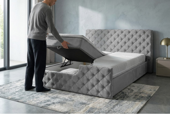 Gray Double Bed Chesterfield Hotel Beds Designer Bedroom Furniture