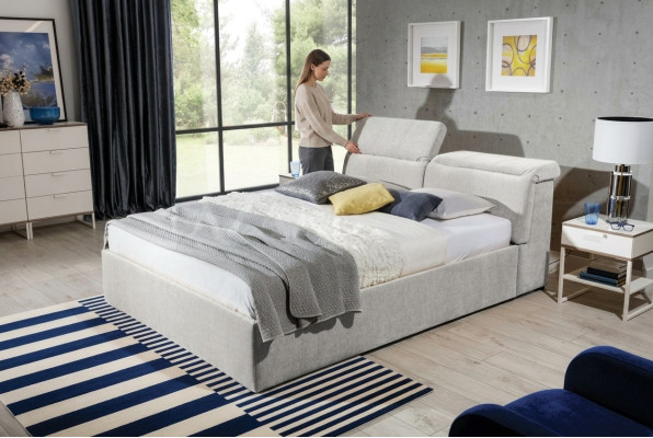 White 180x200 Bed Bedroom Beds Textile Leather Hotel Luxury Upholstery Big