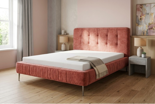 Modern beds, wood, leather, 180x200cm, upholstered, marital design, leather, hotel bed, pink, new