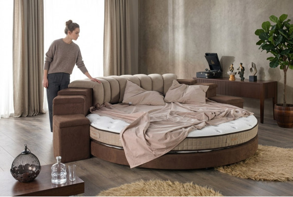 Round bed round design beds textile double luxury hotel frame sleep room